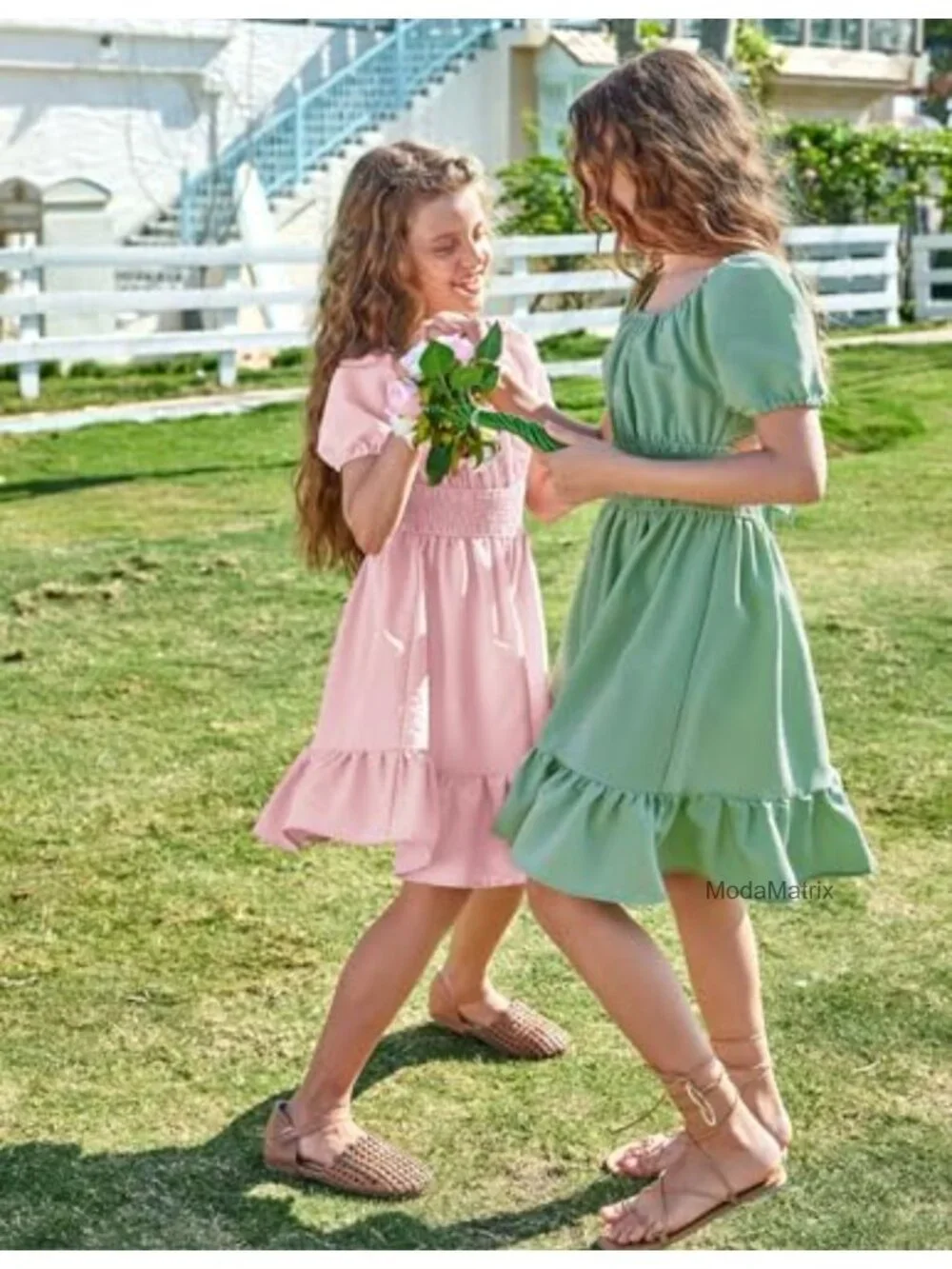 Girls Tie Back Off Shoulder Ruffle Hem A-Line Party Dress